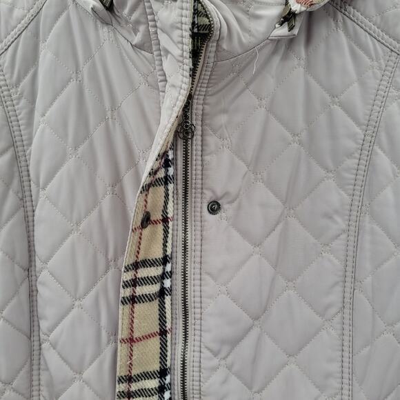 HP Miju Beige Quilted‎ Lined  zip and Snap Hooded Parka Jacket - Picture 9 of 16